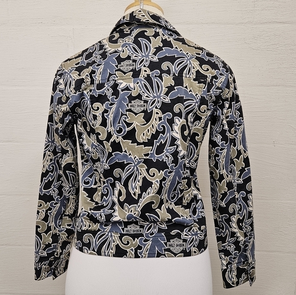 Harley Davidson Cotton Trucker Jacket in Blue and Green Paisley Size Small - Picture 5 of 9